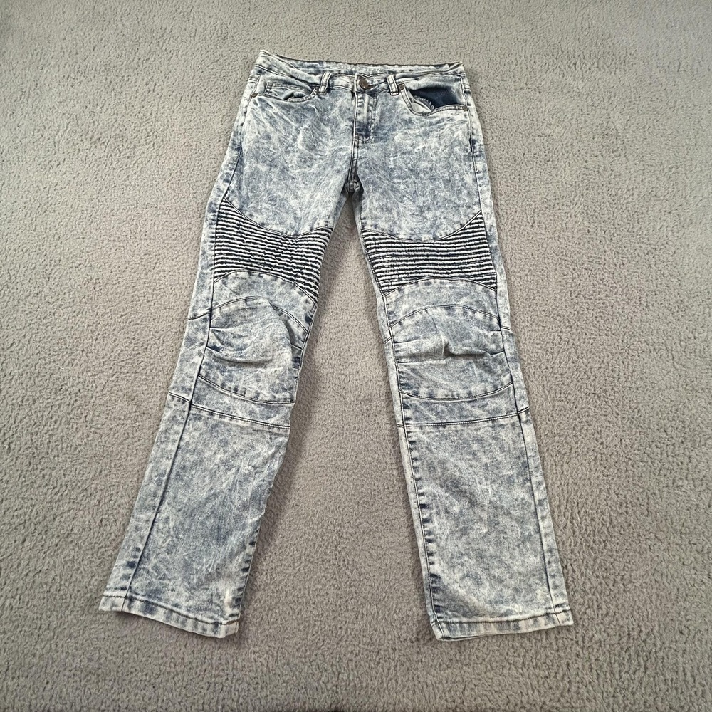 Steve's Jeans Jeans Youth 32x27 Blue Acid Wash Biker Moto Stretch Denim